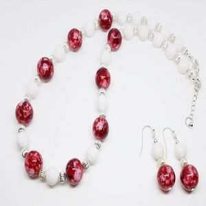 Red Marbleized Glass Beaded Duo Set